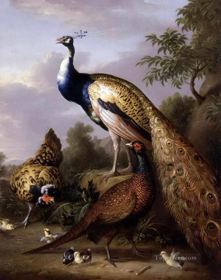 Tobias Stranover Peacock Poule et Coq Faisan dans un Paysage Peintures à l'huile